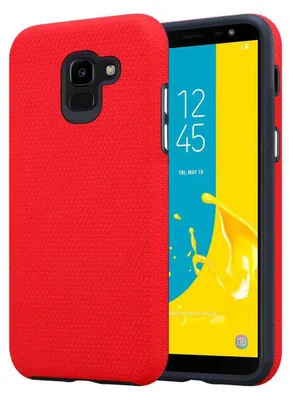 Zdjęcie produktu dla Etui ochronne Cadorabo do Samsung Galaxy J6 2018 w kolorze czerwonym hybrydowe etui na telefon komórkowy z dodatkowym uchwytem antypoślizgowym