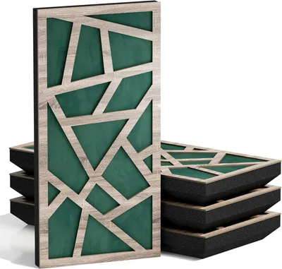 Zdjęcie produktu dla Zestaw 10 wąskich paneli akustycznych SKYROSS-F, obita welurem, wymiar 50x25 cm, kolor Sonoma/zielony