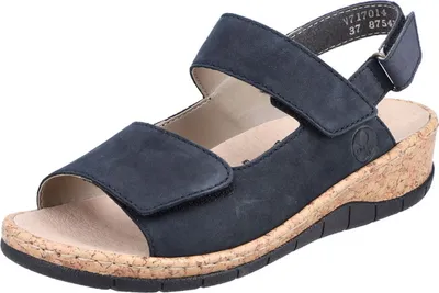 Produktbild von Rieker Damen Sandale Leder Klettverschluss Keilabsatz V7170, Größe:39 EU, Farbe:Blau