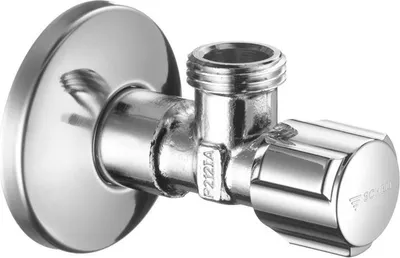 A close-up studio shot of a chrome angle valve.