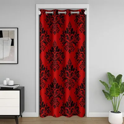 Immagine prodotto di Tenda per porta, damasco floreale, rosso e nero, 132x203 cm, tessuto jacquard