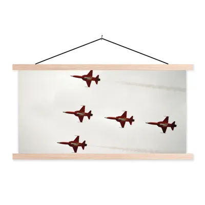 Produktbild von MuchoWow® Textilposter Fünf Düsenjäger im Flug 120x60 cm mit holzfarbenen Rahmen - Klemmleiste