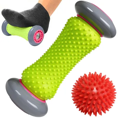 Produktbild von Fußmassageroller Faszienroller Massageball - Set mit Stachelrolle und Stachelball - Edelstahl - Für Fuß, Waden und Schulter