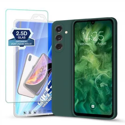 Produktbild von Liquid Silikon Hülle für Samsung Galaxy S Serie - Farbe: Grün + 9H Displayglas - Modellkompatibilität: Für Samsung Galaxy S24