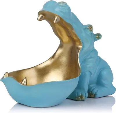 Image de Unyqoos® : Bol à bonbons et porte-clés en forme de hippopotame, fabriqué en résine. Cette figurine adorable peut servir de récipient pour des collations et de rangement, dimensions : 21 x 6,5 x 16 cm (8,26 x 2,55 x 6,3 pouces), idéal pour le bureau ou l'entrée