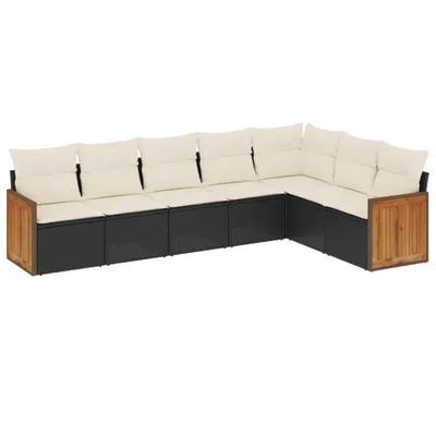 Produktbild von vidaXL 7-tlg. Garten-Sofagarnitur mit Kissen Schwarz Poly Rattan