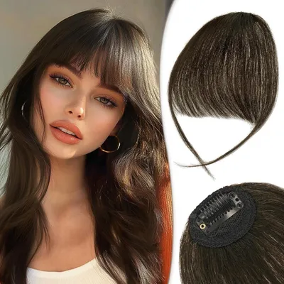 Produktbild von Clip-in Pony Echthaar Bangs mit Schläfen Dunkel Naturbraun 5.5g