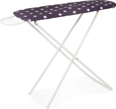 A purple ironing board with a star pattern on a white background.
