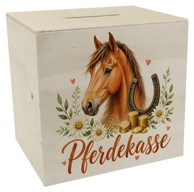 Produktbild von Spardose Holz Pferdekasse - Sparschwein mit Münzmotiv Sparbüchse Mit Spruch: