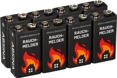 Produktbild von ABSINA 8x Rauchmelder Batterie 9V Block - Alkaline Batterien auslaufsicher für Feuermelder, Bewegungsmelder & Kohlenmonoxid