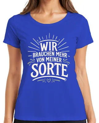 Immagine prodotto di Abbiamo bisogno di più di questa maglietta da donna, con la scritta "Sono divertente, sarcastica", colore blu, taglia S