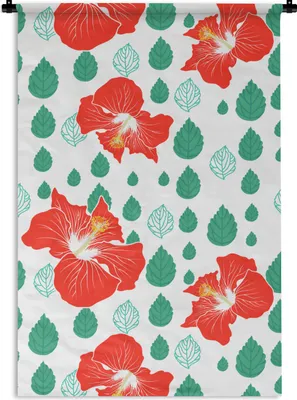 Produktbild von MuchoWow® Wandteppich Wandbehang Hibiskus - Muster - Hawaii - Blume 90x135 cm Tapisserie Dekoration Wandtuch - Baumwolle - Wandskulptur