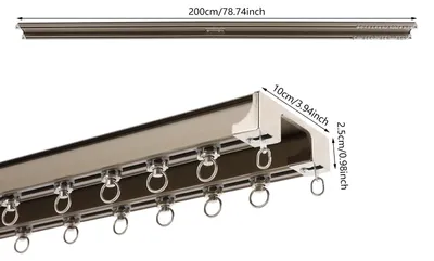 Obrázek produktu pro Závěsová lišta pro montáž na strop – dvojitá lišta – 200 cm, hliník – 16 tichých koleček – do obývacího pokoje – khaki