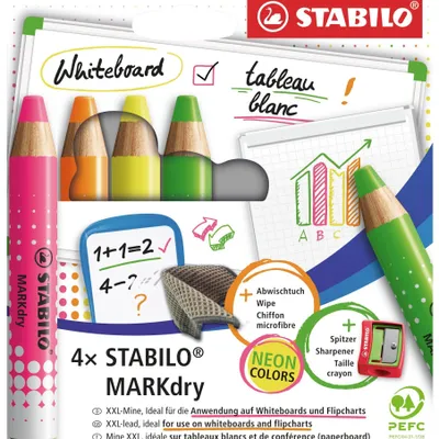 Obrázok produktu pre STABILO 648/4-01 STABILO fix na bielu tabuľu MARKdry NEON, balenie po 4 ks