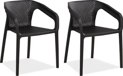 Obrázok produktu pre Homestyle4u záhradná stolička sada 2 plastových stohovateľných čiernych stoličiek záhradného nábytku odolných voči poveternostným vplyvom