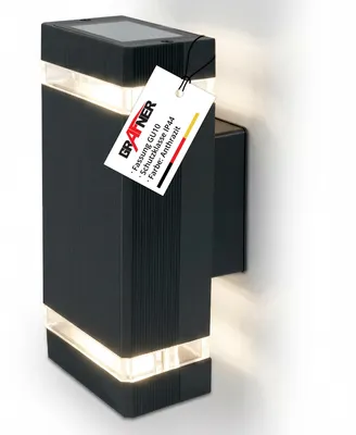 Produktbild von Grafner Aluminium Wandlampe schwarz, IP44, 2x GU10 Fassung, ideal für smarte LED-Leuchtmittel, pulverbeschichtet, Wandleuchte eckig Wand Lampe Außen Außenwandleuchte 2 flammig spritzwassergeschützt
