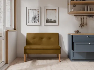 Produktbild von JKG Meble Essbank für Küche - Sitzbank Esszimmer mit Aufbewahrungsbehälter - Esszimmerbank Küche - Velours - Küchensofa - Honig - 140cm