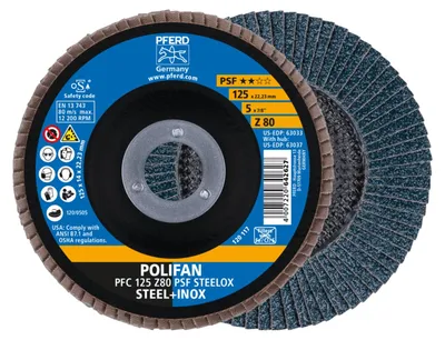 Produktbild von Pferd Lamellenschleifscheibe Körnung 80ZK Durchmesser 125mm konisch für Stahl / InoxBohrung 22,23mm - 67768125