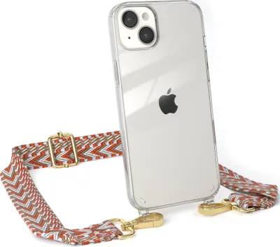 Produktbild von EAZY CASE Handykette - Verstellbarer Trageriemen kompatibel mit Apple iPhone 14 Plus, Handykordel mit transparenter Silikon-Hülle, Band in Orange