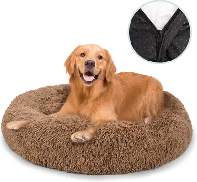 Produktbild von Hundebett - 60 cm - Hundekissen - Donut Hundebett und Katzenbett - Waschbar - Flauschig - Braun