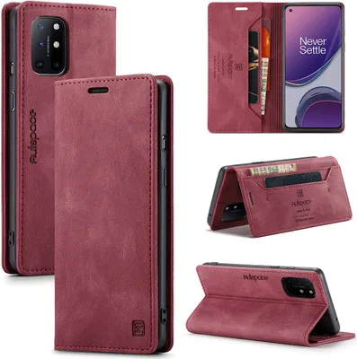 Obrázek produktu pro OnePlus 8T Pouzdro, RetroPolyuretanKožené Pouzdro, Stojánek a Ochranné Pouzdro pro OnePlus 8T červené