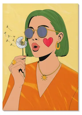 Zdjęcie produktu dla PLAKAT – 21 x 29 cm (A4) – Sableen – ilustracja w stylu pop-art z zielonymi włosami – dekoracja ścienna do salonu, sypialni i przedpokoju, nowoczesny plakat, bez ramy