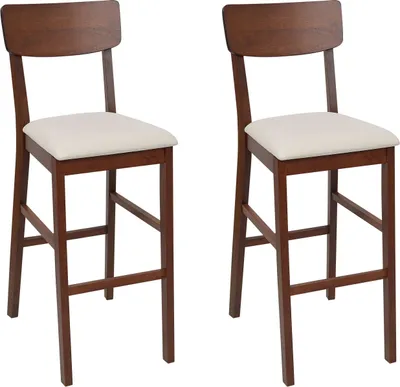 Produktbild von BELIANI Barstuhl 2er Set Hellbeige u. Dunkelbraun Stoff mit Hoher Lehne Holzgestell Fußstützen Skandi Design Sitzmöbel Wohnzimmer Küche Bar Wohnküche