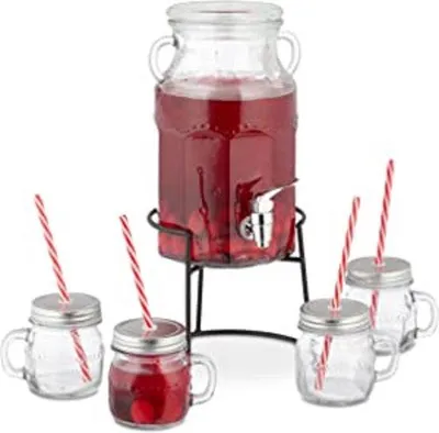 Image de Distributeur de boissons Famanu avec robinet - Verre, design vintage