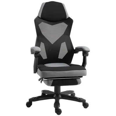 Image de Vinsetto Chaise de bureau fauteuil gaming hauteur réglable dossier roulettes pivotantes repose-pied tissu en maille 58L x 63l x 112-122H cm gris noir