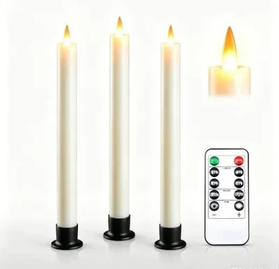 Zdjęcie produktu dla Świece LED bezpłomieniowe stożkowe z pilotem timer zestaw 3