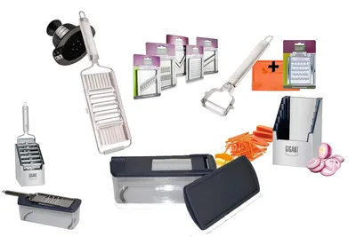 Image de Ensemble complet de râpes Gigant avec boîte, bac de récupération, 6 inserts supplémentaires et éplucheur