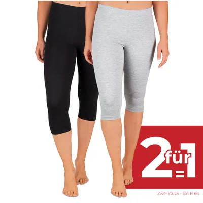 Produktbild von SES Capri Leggings Damen Schwarz/Grau meliert (32/34) 2er Pack aus Baumwolle/blickdichte Damen Capri-Leggings/elastische Damen Leggins 3/4 lang Baumwolle/Damen Capri Leggings