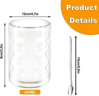 Obrázek produktu pro Latte Macchiato Bubble sada, 4 x 400 ml dvojitá zděná Káva brýle s 2 lžičkami, cappuccino termoglass pro latté macchiato, čaj, mléko, pivo