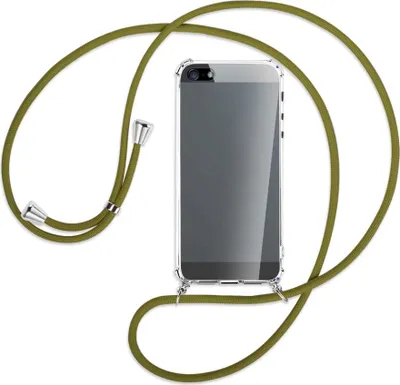 Produktbild von Handykette Backcover-Schutzhülle mit Band (Metall silberfarben) für Apple iPhone 5, 5S, SE - khaki