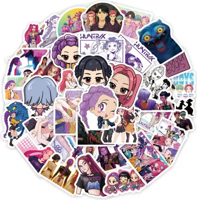 Obrázek produktu pro 74 kusů K-Pop démon čarodějnice dívka & ďábel chlapec karikatura samolepky, anime graffiti, vodotěsné samolepky pro notebooky, láhve na vodu, scrapbooking