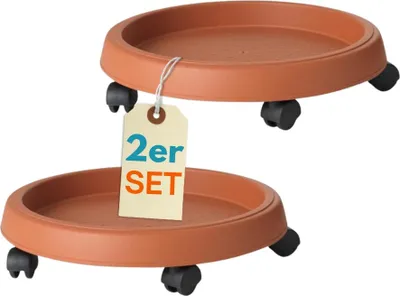Produktbild von 2er Set Pflanzenroller Outdoor Wetterfest Rollbrett Pflanzen Blumentopf Untersetzer mit Rollen Pflanzenroller Rund Blumenroller 30 cm