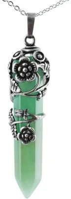 Immagine prodotto di Collana con ciondolo a forma di punto, esagono in avventurina verde, placcata in argento, unisex