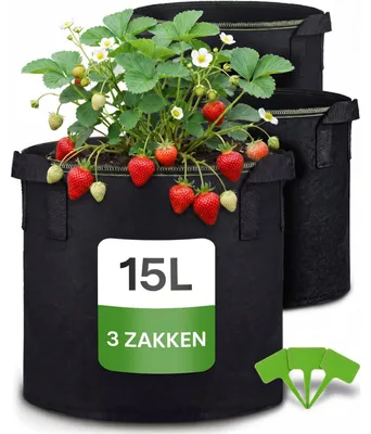 Productafbeelding van Plantenzak - Kweekzak - 15 liter - Vliesstof - Zwart - 3 stuks