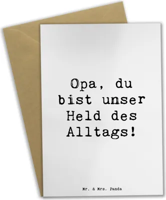 Produktbild von Mr. & Mrs. Panda Grußkarte Spruch Opa Held - Weiß - Geschenk, einladungskarten, Bedanken, Danke sagen, weihnachtskarten, osterkarte, Familie, osterkarten, Liebe, Freude