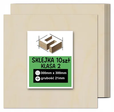 Productafbeelding van Vierkante berkenmultiplexplaten voor lasergraveren – CNC-frezen, modelbouw, figuurzagen, houtbranden, beschilderen, decoupage en knutselen – kwaliteit 2 – 30 × 30 cm (300 × 300 mm) – 21 mm – 10 stuks
