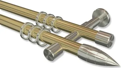 Produktbild von Interdeco Gardinenstange, Vorhangstange Messing-Optik / Edelstahl-Optik Modell Prestige Samanto, 20 mm Ø 2-läufig, 400 cm (geteilt)