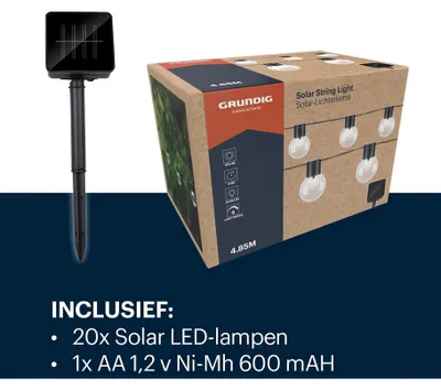 Image de Grundig Solar Guirlande lumineuse 4,85 m LED éclairage extérieur de jardin à énergie solaire - Lumières de jardin avec capteur automatique jour/nuit - blanc froid