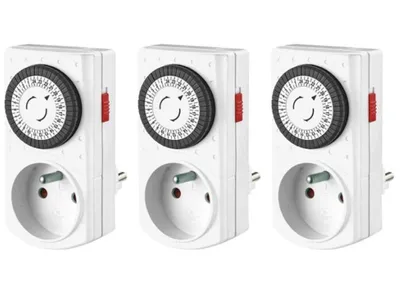 Produktbild von Perel 3er-Set Mini-24-Stunden-Zeitschaltuhren, mechanisch, 230 V, 16 A, 3680 W, französischer