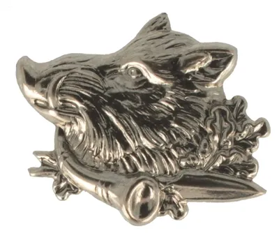 Hutanstecker Wildschweinkopf mit Horn und Eichelblättern von Hut-Breiter in silber