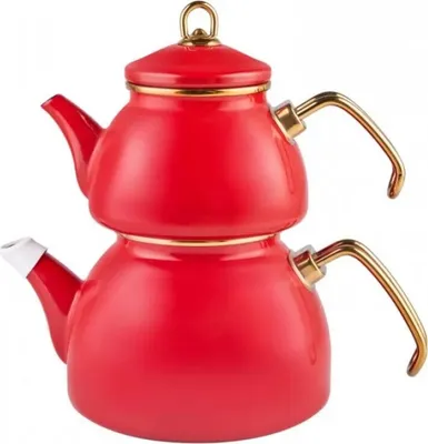 Produktbild von Retro Teekessel Emaille Teekannen- Set, Rot, Teeaufguss 1,1L Emaillebeschichtung Teekanne Teekocher Teesieb Wasserkocher