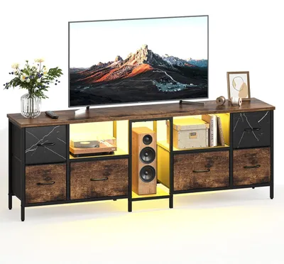 TV-Möbel 160 cm, 6 Schubladen, LED-Beleuchtung, für TVs bis 75 Zoll, Braun