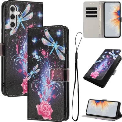 Image de Étui de protection à rabat pour Samsung Galaxy A57 5G, en simili cuir, motif rose