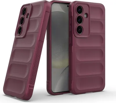 Two burgundy phone cases are shown against a white background. One case is in the foreground, leaning against a phone that is in a case. The other case is in the background, also leaning against the phone.
