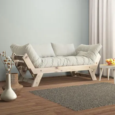 Image de Canapé de jardin 2 places en bois de pin et lin naturel et blanc - L 180 à 210 × P 75 cm - Imperméable