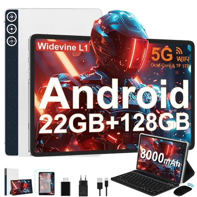Produktbild von Tablet 10 Zoll Android mit 22GB RAM + 128GB ROM und 8-Core 2 GHz Silber
